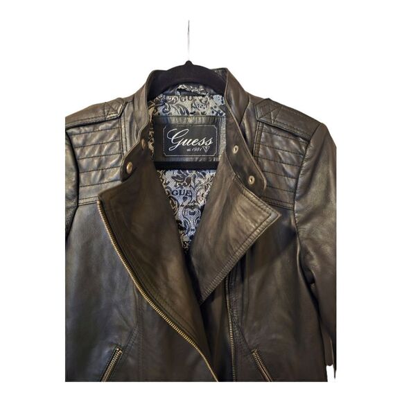 GUESS Genuine Leather Moto Jacket - Size Medium - Picture 3 of 11